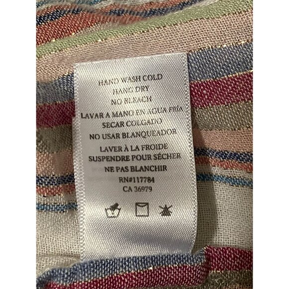 Rails Linen Blend Shirt M Crop Gold Trimmed Striped Gauzy Coastal Fairy Pastel - Picture 13 of 13
